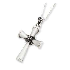   Silver Marcasite & Mother of Pearl Cross Pendant Necklace Jewelry