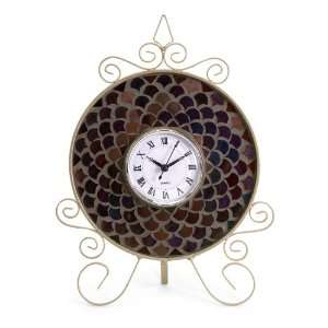   Analog Mosaic Table Desk Clock with Roman Numeral Face