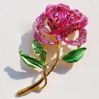 1pc red rose rhinestone golden brooch pin for lovers FREE 41*63MM 