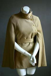 Vintage Style 60s Camel Cashmere Wool Military Cape  