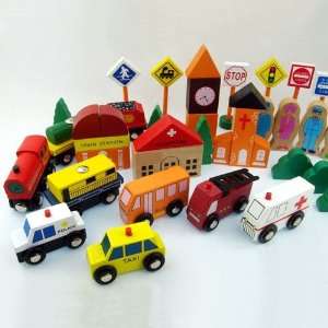   City Scene Wooden Blocks, Children Building Block Set Toys & Games
