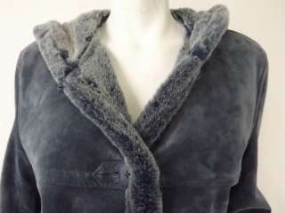 Womens leather jacket french blue Dennis Basso XS winter fur button up 