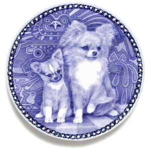  Chihuahua (Long Hair) & Puppy Danish Blue Porcelain Plate 