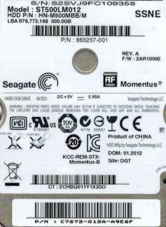 SAMSUNG ST500LM012 HN M500MBB 500GB P/N C7672 G12A A9E6F SEAGATE 