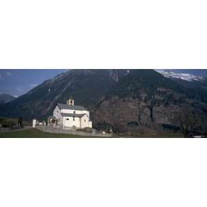 Church in Front of a Mountain, Blenio Valley, Ticino, Switzerland 