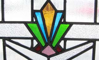 Pair of Antique Stained Glass Windows 5 color Art Deco Bursts Ruby 
