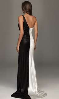 Custom A Line One shoulder white+black mermaid long Wedding/Evening 