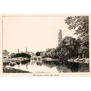  1906 Wood Engraving Abingdon Thames River Berkshire Oxfordshire 
