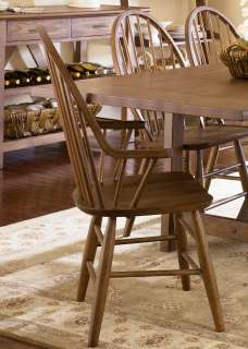 New Farmhouse Casual Dining Trestle Table Set Weathered Oak 7 Piece 