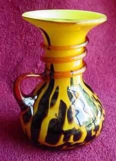 Hand Blown Amber & Brown Molted Lemon Venetian Art Swirl Glass Vase 