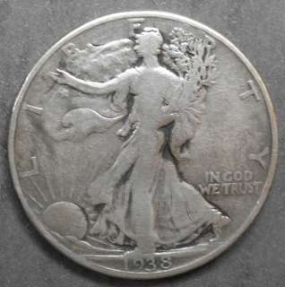 1938 D Walking Liberty Silver Half Dollar   Semi Key  