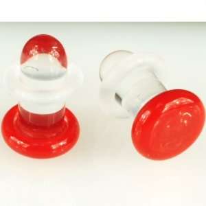   Glass Single Flared Color Front Plugs 6g, Opaque Red Gorilla Glass