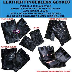 LEATHER FINGERLESS GLOVES BIKER GOTH PUNK DRIVE & CYCLE  