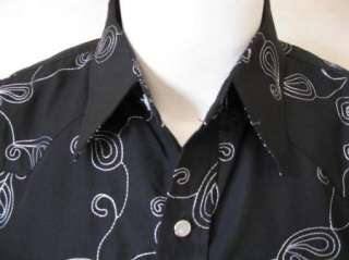 NEW Mens Black Embroidered Paisleys Western Cowboy L/S Pearl Snap 
