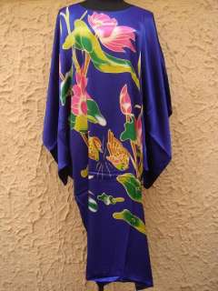Black painting Women silk kimono gown robe sleepwear  