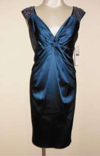 NWT Maggy London Beaded Shoulder Twist Front Satin Cocktail Dress 14 $ 