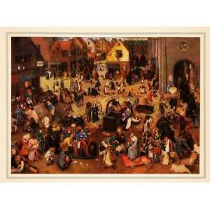 1937 Tipped In Print Pieter Brueghel Religion Art Lent Carnival Circus 