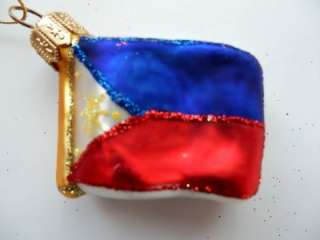 PHILIPPINES FLAG EUROPEAN GLASS CHRISTMAS TREE ORNAMENT  