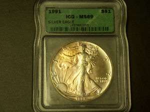 WOW” 1991 $1 SILVER EAGLE ICG MS69 KILLER REV.TONING  