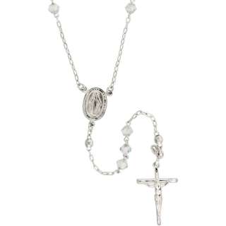 Sterling Silver 26 inch Rosary Necklace w/ Clear Swarovski BiCone 