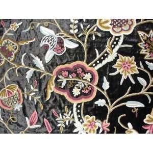  Crewel Fabric Lotus Classic Mint Black Cotton Viscose 