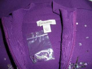 NEW WOT BOSTON PROPER Purple Snowflake Zip Sweater Size L  