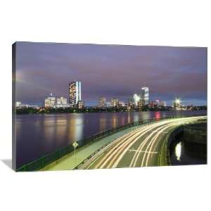 Boston Bay Skyline at Night   Gallery Wrapped Canvas   Museum Quality 
