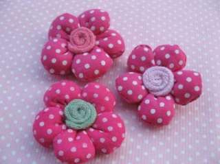 18 Padded Crochet Polka Dot Spring Flower Bow 3 colors  