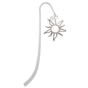  Open Design Sun Silver Plated Charm Bookmark with Clear 