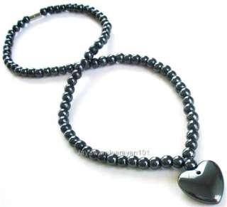 Black Magnetic Hematite Necklace Heart Pendant Surfer  