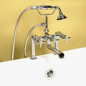 Contemporary Deck Mount Tub Faucet with Hand Shower   Cross Handles 