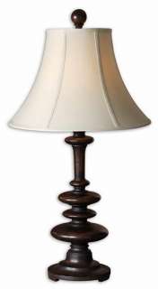 TUSCAN Stacked Wood TABLE LAMP Espresso Spindle Shade  