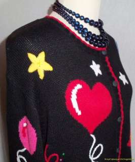 Quacker Factory Cardigan Sweater 1X Blk Party Theme NWT  