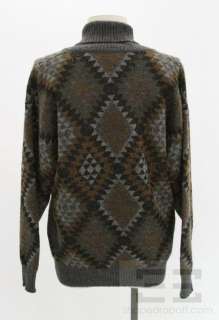   Ferragamo Brown & Grey Diamond Wool Mens Sweater Size M  