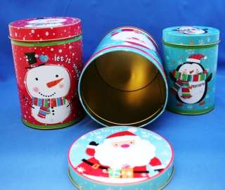 Round Candy Cookie Tins Xmas Modern Let it Snowman  