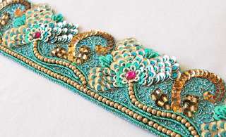 Hand Beaded, Sequin Trim. Rich & Sparkling. Sea Green  