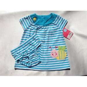   Cotton Knit Dress Set   Blue/White Stripe with Bee   6 Months Baby