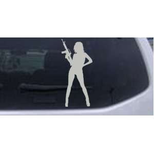 Silver 46in X 21.5in    Sexy Girl With machine Gun Silhouettes Car 