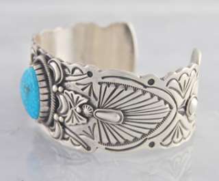 Navajo S. Tso Sterling Silver Kingman Grade AA Turquoise Bracelet