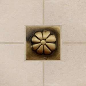   Brass Wall Tile with Flower Design   Burnished Brass