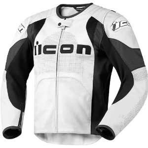 Icon Overlord Prime Mens Leather Sportsbike Motorcycle Jacket   White 
