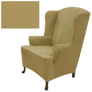 Stretch Suede Sand Wing Chair Cover 735  