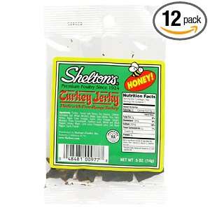 Sheltons Turkey Jerky, Honey, 0.5 Ounce Bags (Pack of 12)  