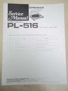   Pioneer Service/Repair Manual~PL 516/HG,HGT,KCT,KUT Turntable~Original