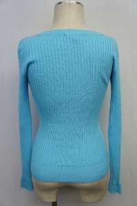 Willi Smith Baby Blue Long Sleeve Swoop Neck Ribbed Sweater Sz M 