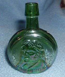 Wheaton 1971 Green Carnival Glass Thomas Jefferon Small Bottle 