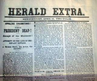 Best 15 newspapers 1865 ABRAHAM LINCOLN ASSASSINATION  