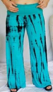 ZK951 TEAL/PANTS YOGA STRETCH LYCRA TIE DYE L XL 1X  