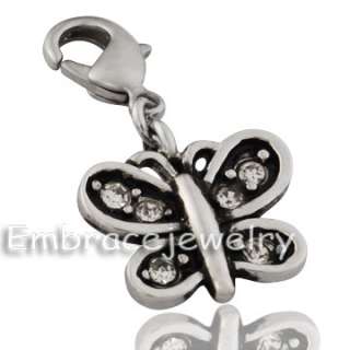 Butterfly CZ EMBRACE lobster silver charm jewelry T617  