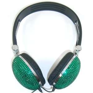   Green Crystal Rhinestone Bling Dj Over ear Headphones 